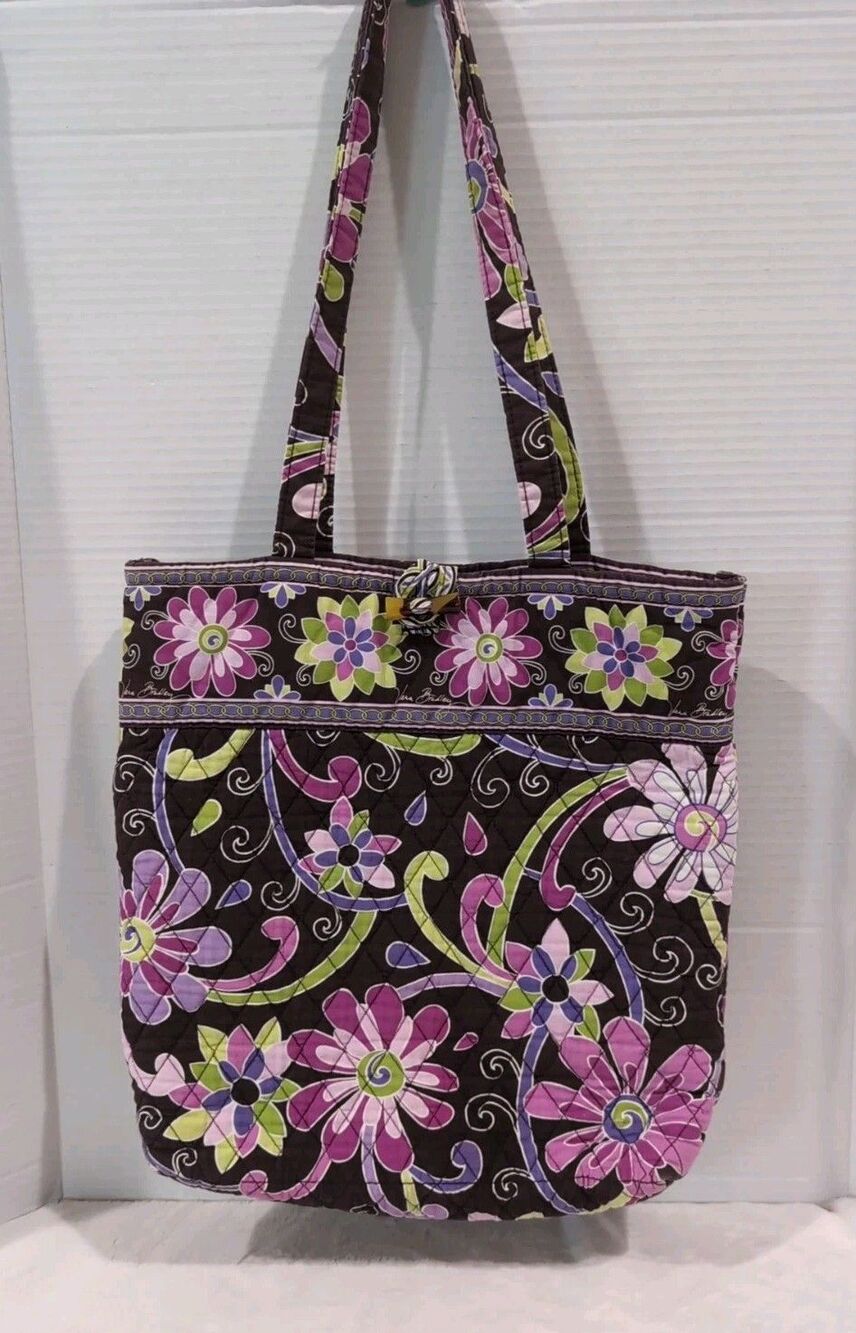 VERA BRADLEY TOTE BAG/PURSE PURPLE PUNCH RETIRED PRINT 12"X12"X4" EUC